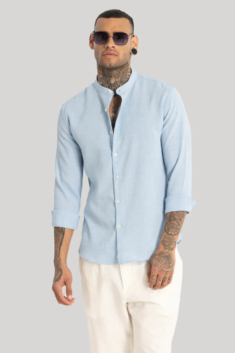 Light Blue Mandarin Linen Shirt