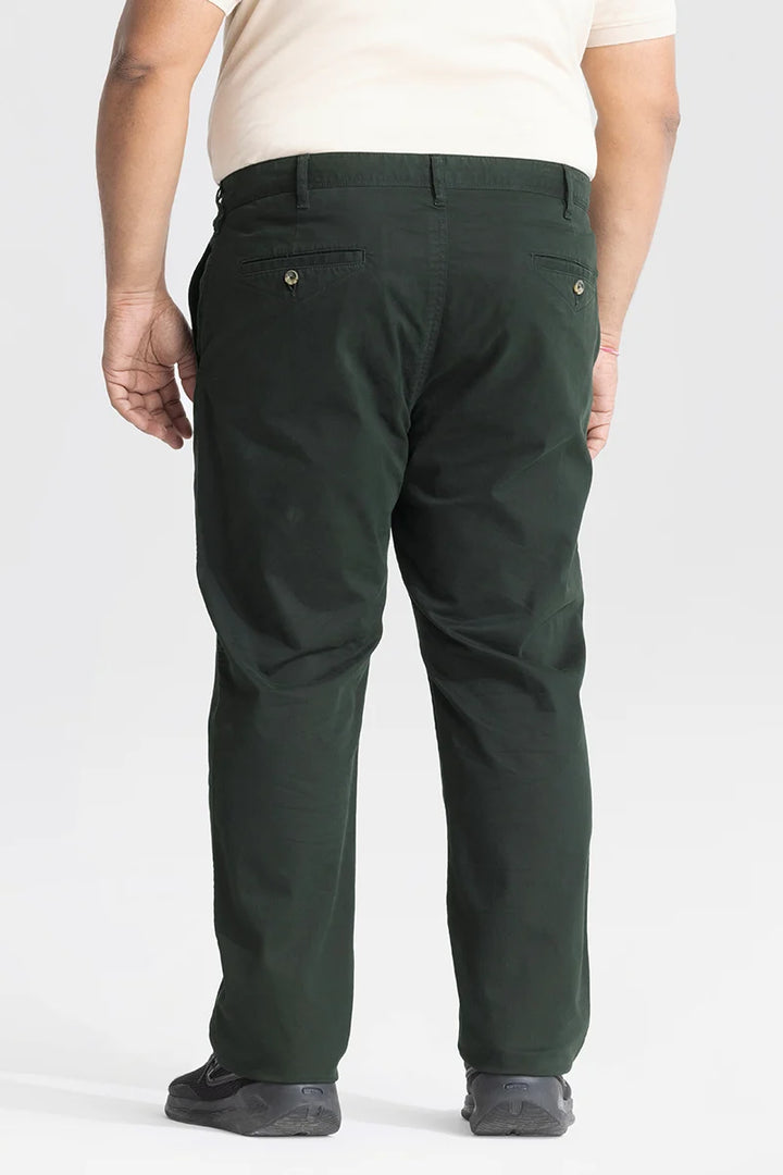 Seemly Dark Green Plain Regular Fit Plus Size Chinos