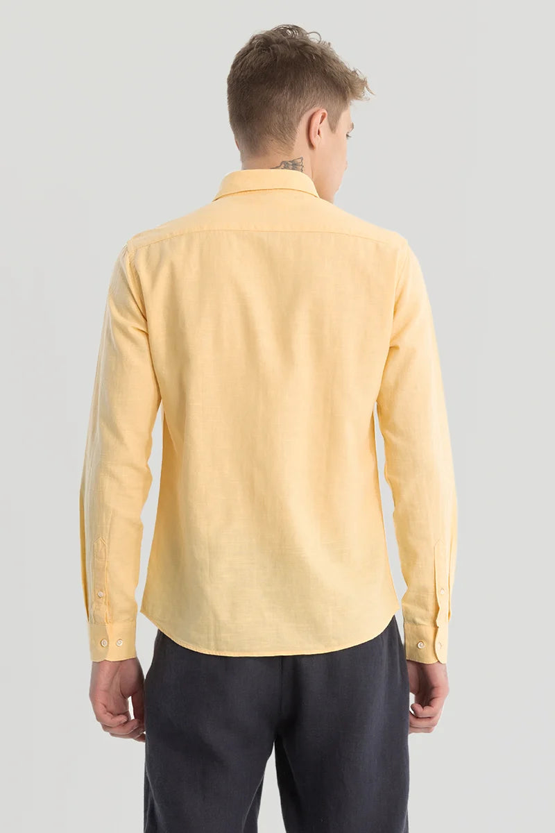 Yellow Plain Linen Blend Shirt