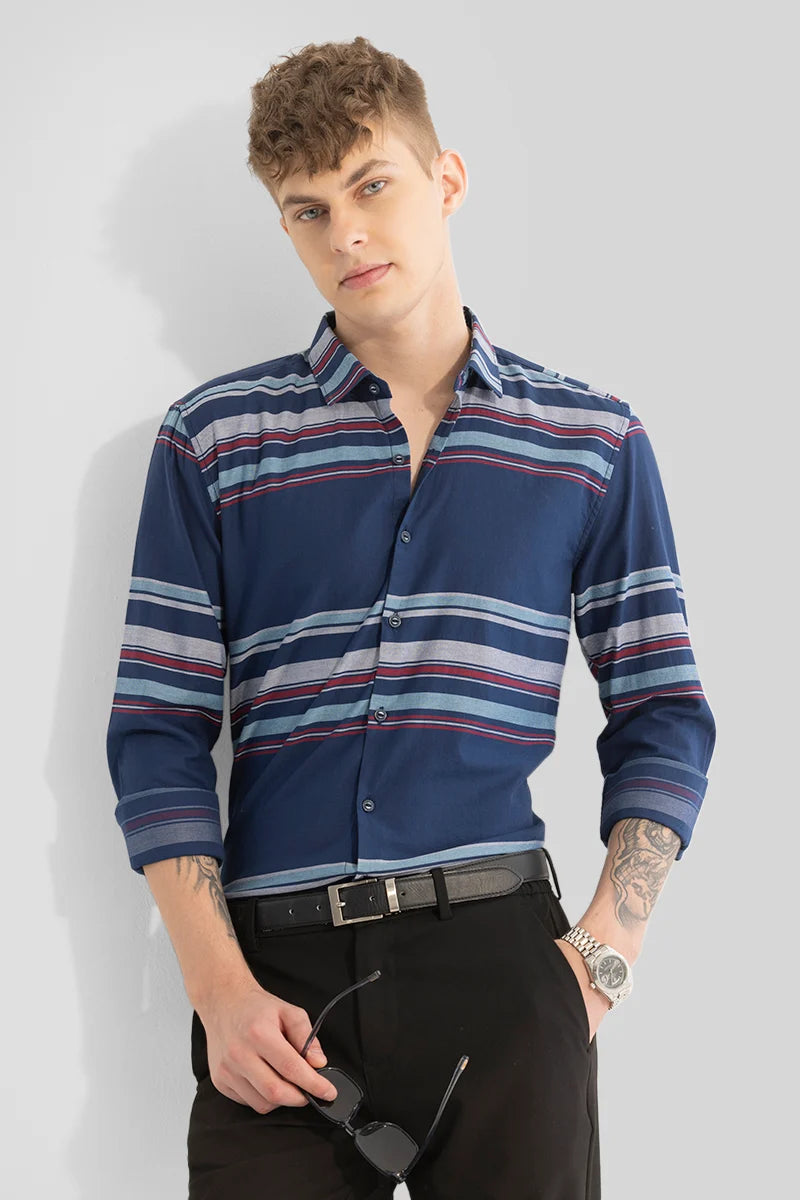 Dark Blue Stripes Slim Fit Shirt