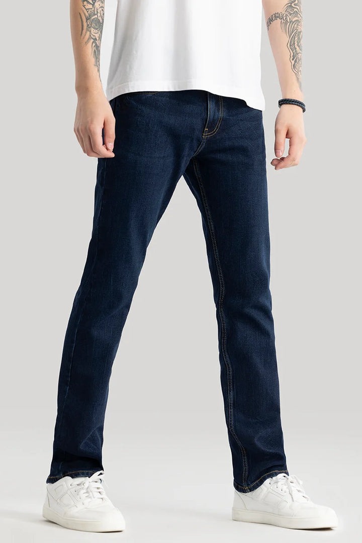 Olivier Navy Plain Straight Fit Jeans