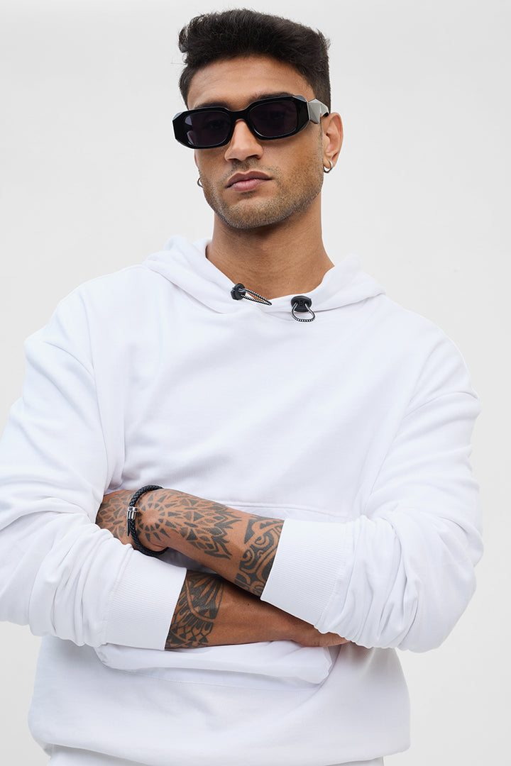 White Solid Relaxed Fit Hoodies