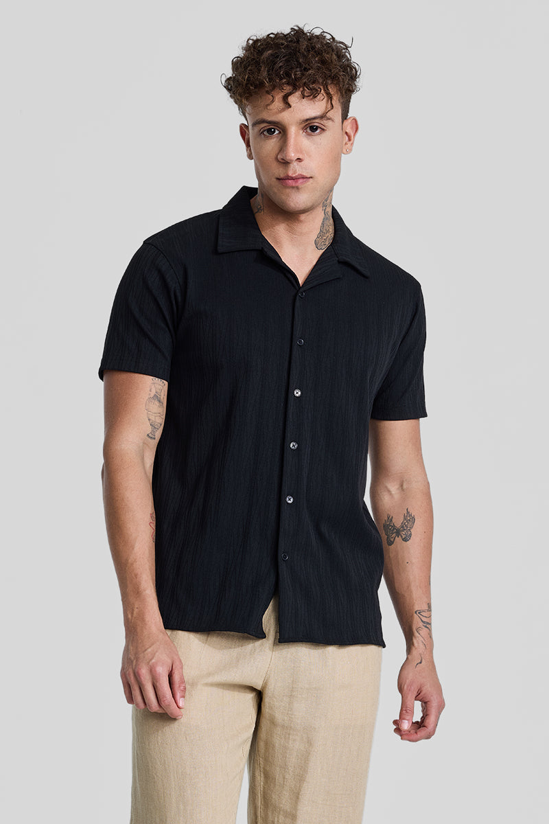 Black Cuban Textured Shirt