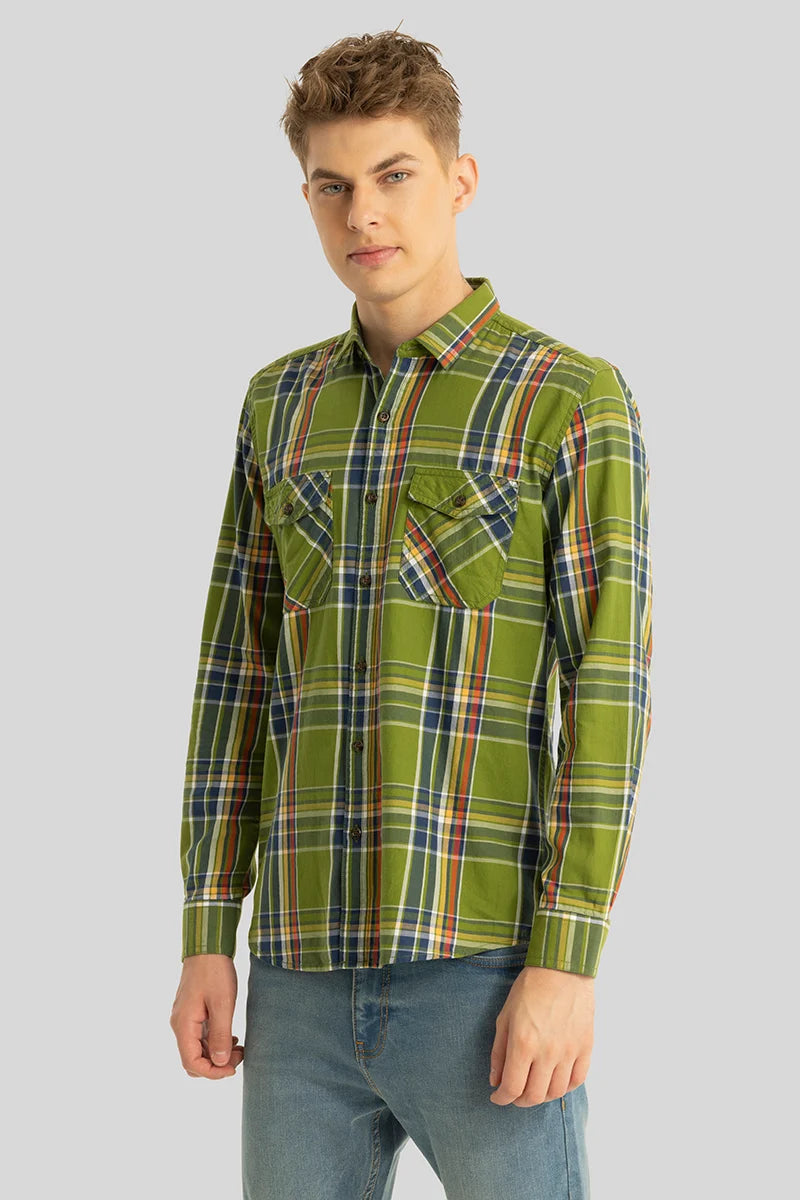 Olive Checks Slim Fit Shirt