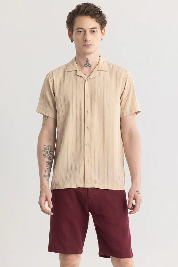 Stripariffic Beige Self-Design Shirt