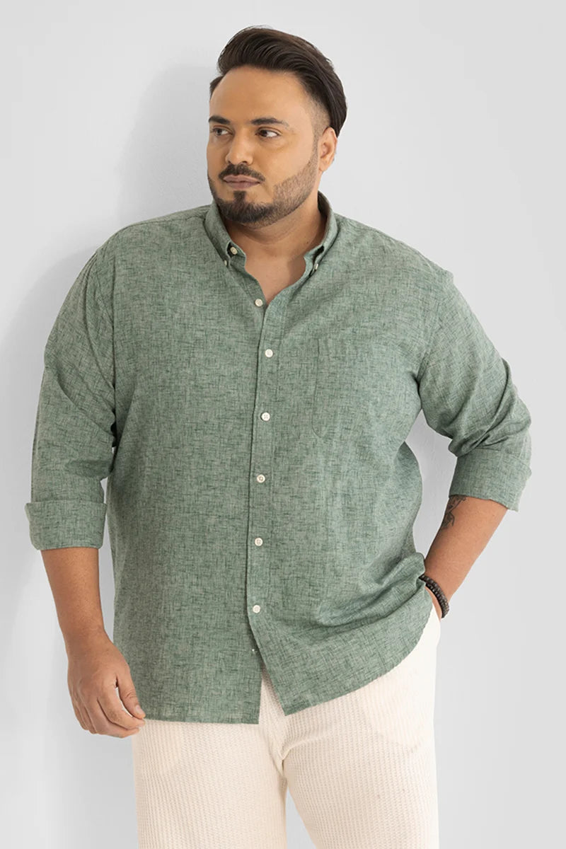 Olive Linen Blend Plus Size Shirt