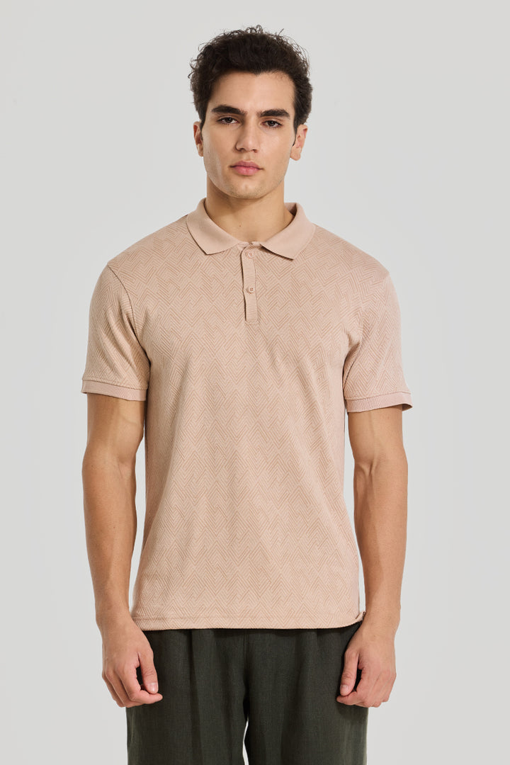 Beige Textured Polo T-Shirt