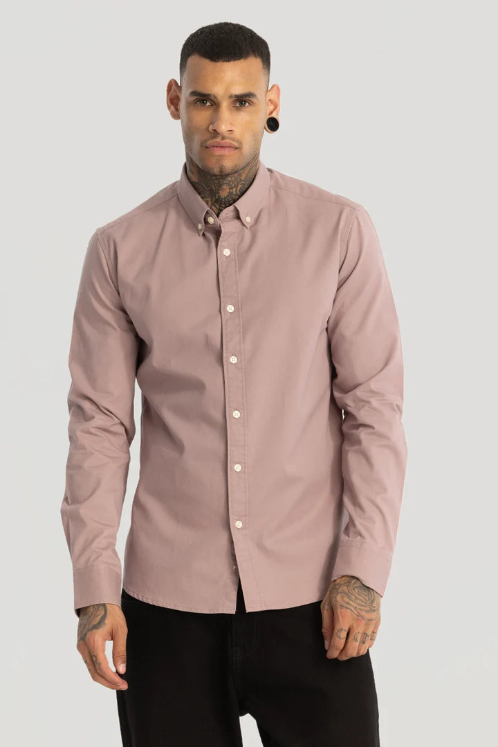 Mauve Elbow Patch Oxford Shirt