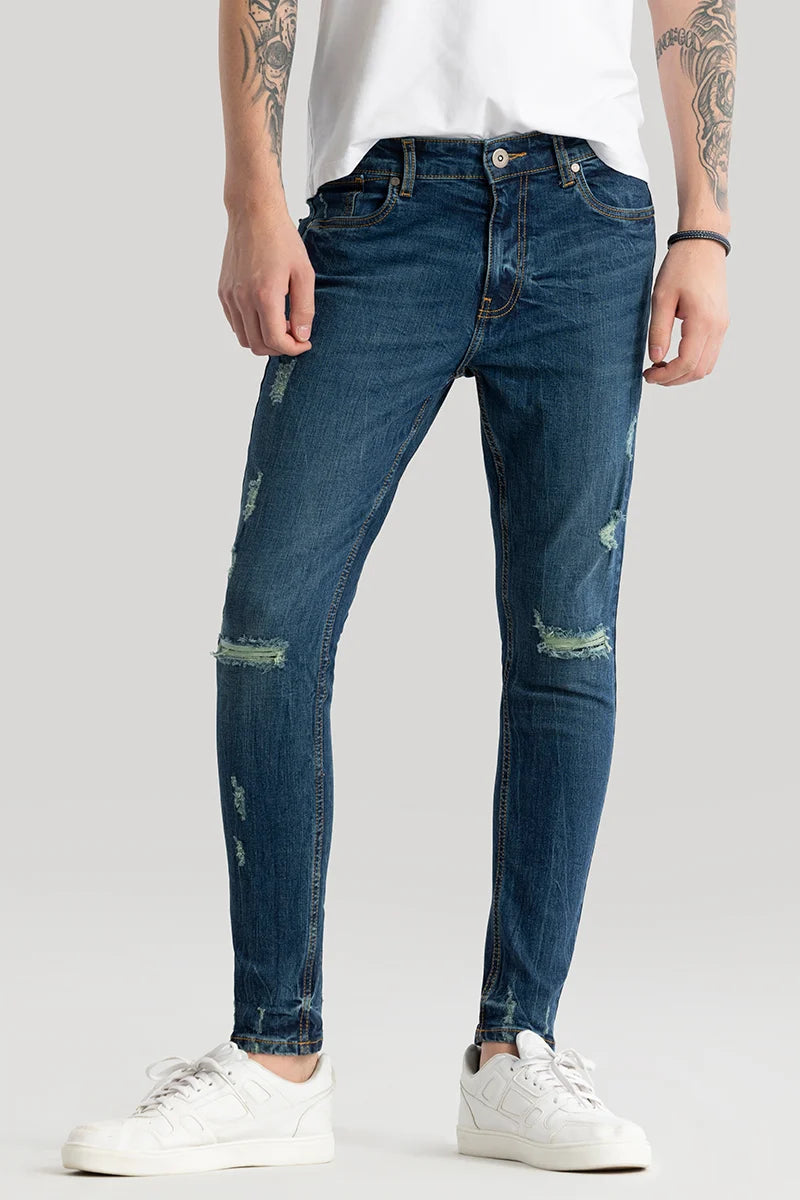 Ilaria Prussian Blue Distressed Skinny Fit Jeans