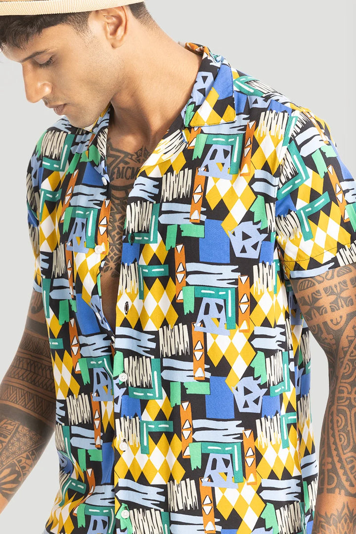 Yellow Abstract Cuban Shirt