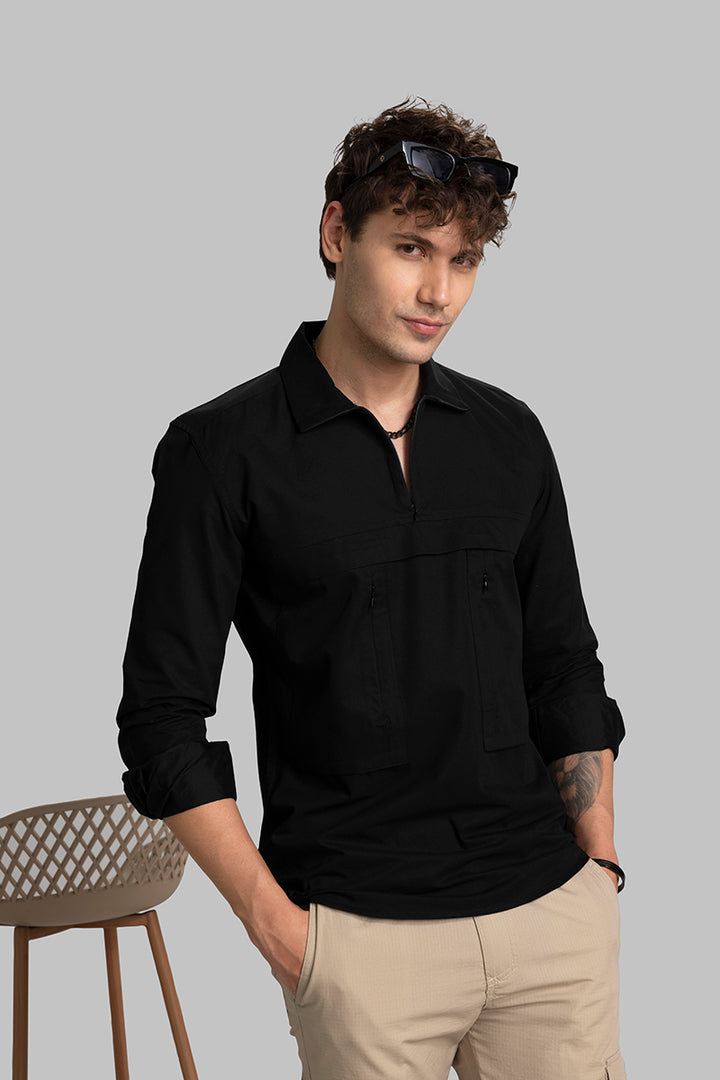 Functional Pocket Black Shirt