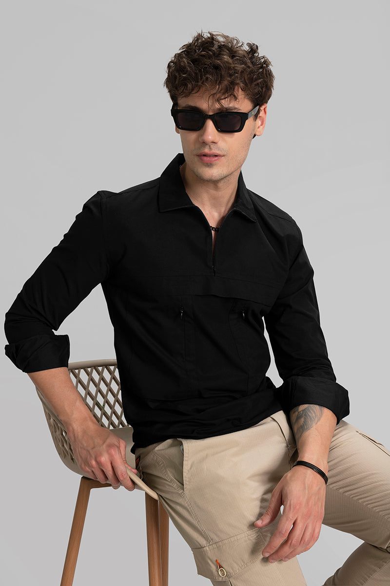 Functional Pocket Black Shirt