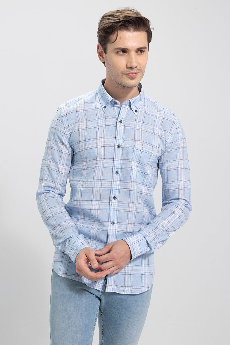 Frio Sky Blue Linen Checks Shirt