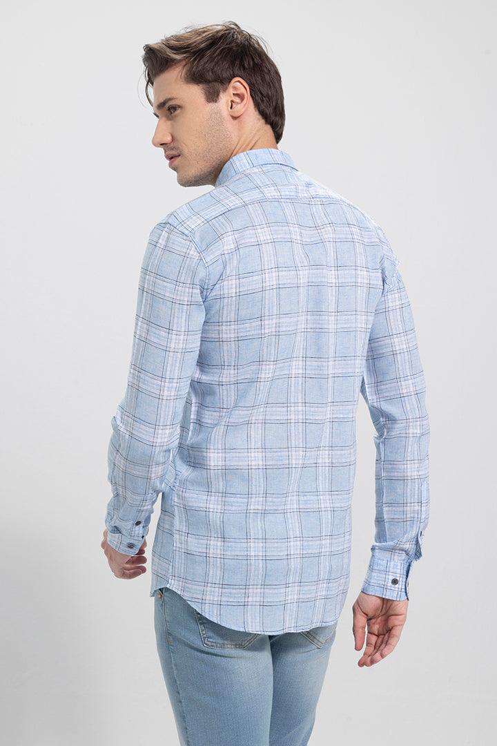 Frio Sky Blue Linen Checks Shirt