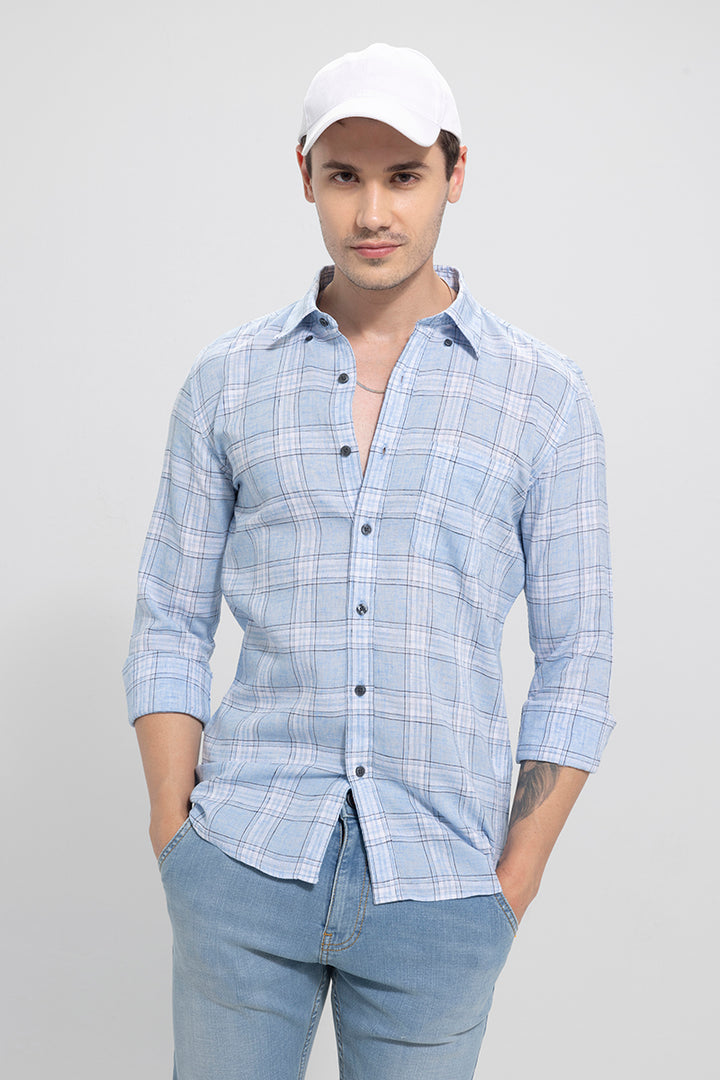 Frio Sky Blue Linen Checks Shirt