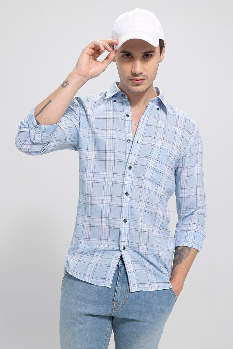 Frio Sky Blue Linen Checks Shirt