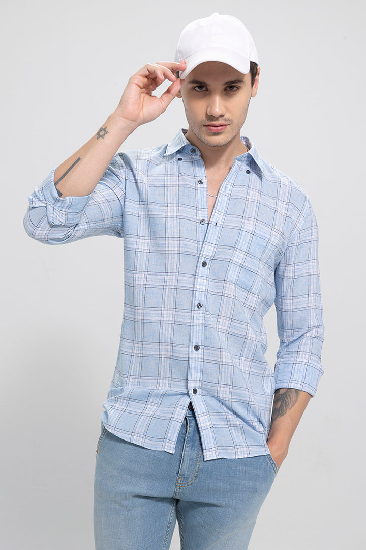 Frio Sky Blue Linen Checks Shirt