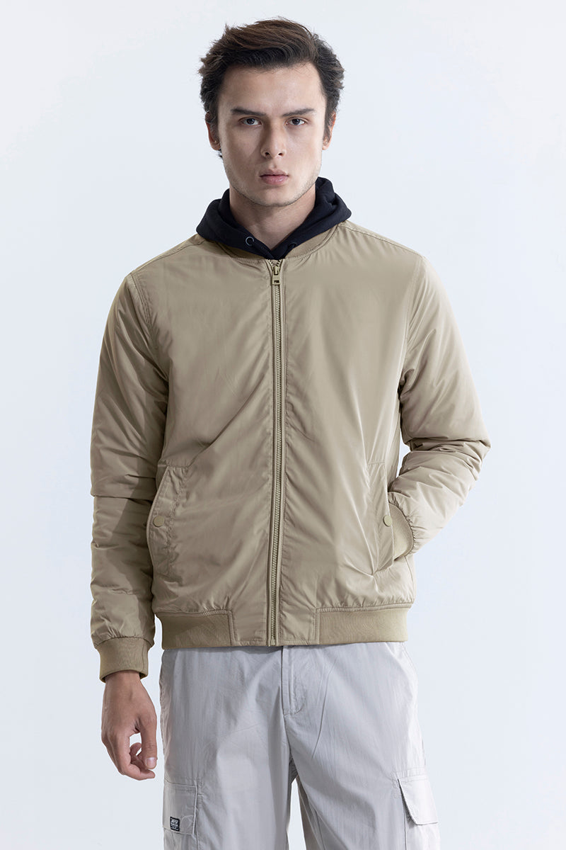 Buy Men's Rimie Beige Bomber Jacket Online | SNITCH