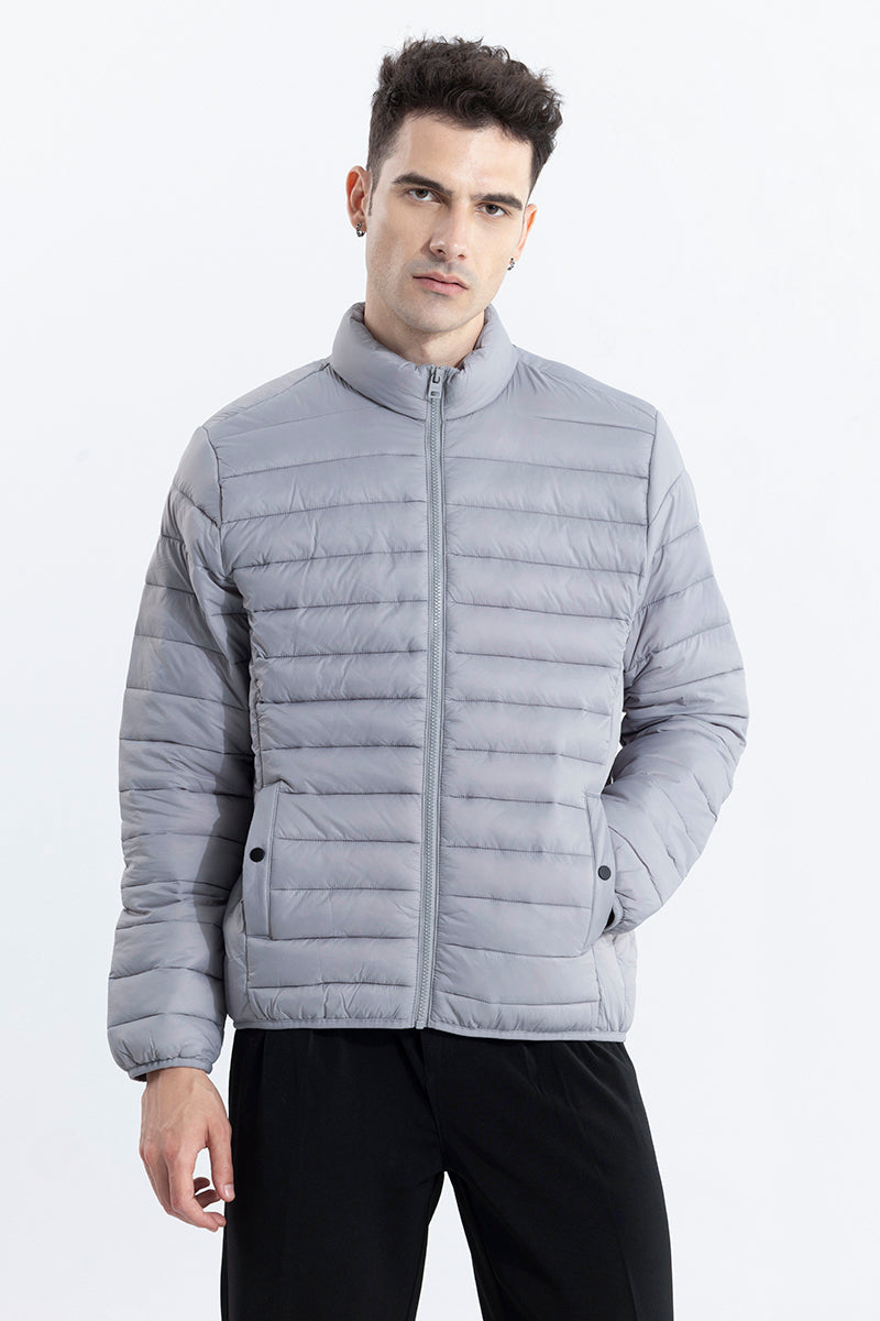 Buy Men's Quilted Grey Puffer Jacket Online | SNITCH