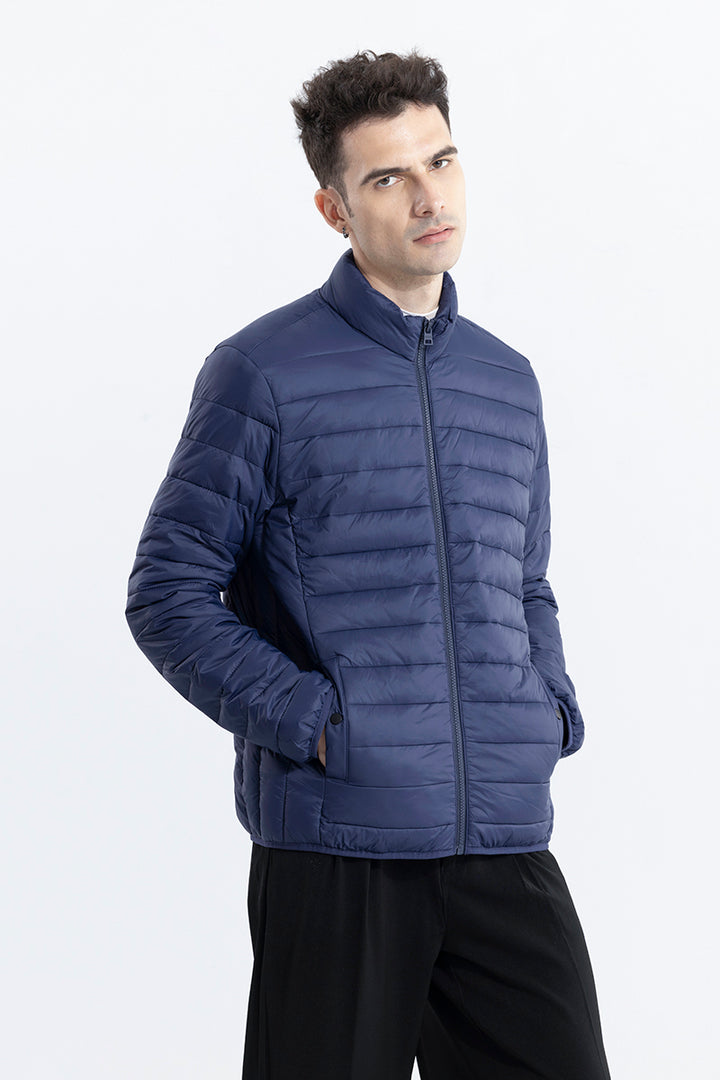 Buy Men's Quilted Navy Puffer Jacket Online | SNITCH