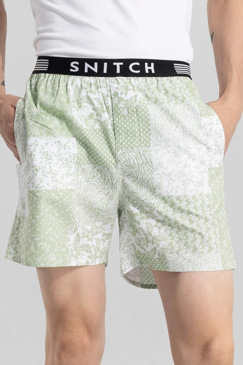 Montage Print Green Boxer