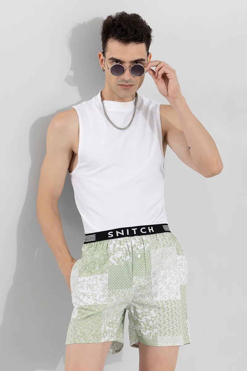 Montage Print Green Boxer