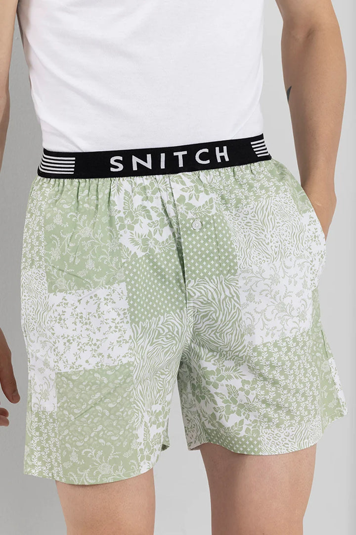 Montage Print Green Boxer