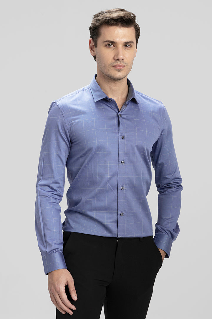 Stable Check Dark Blue Giza Cotton Shirt