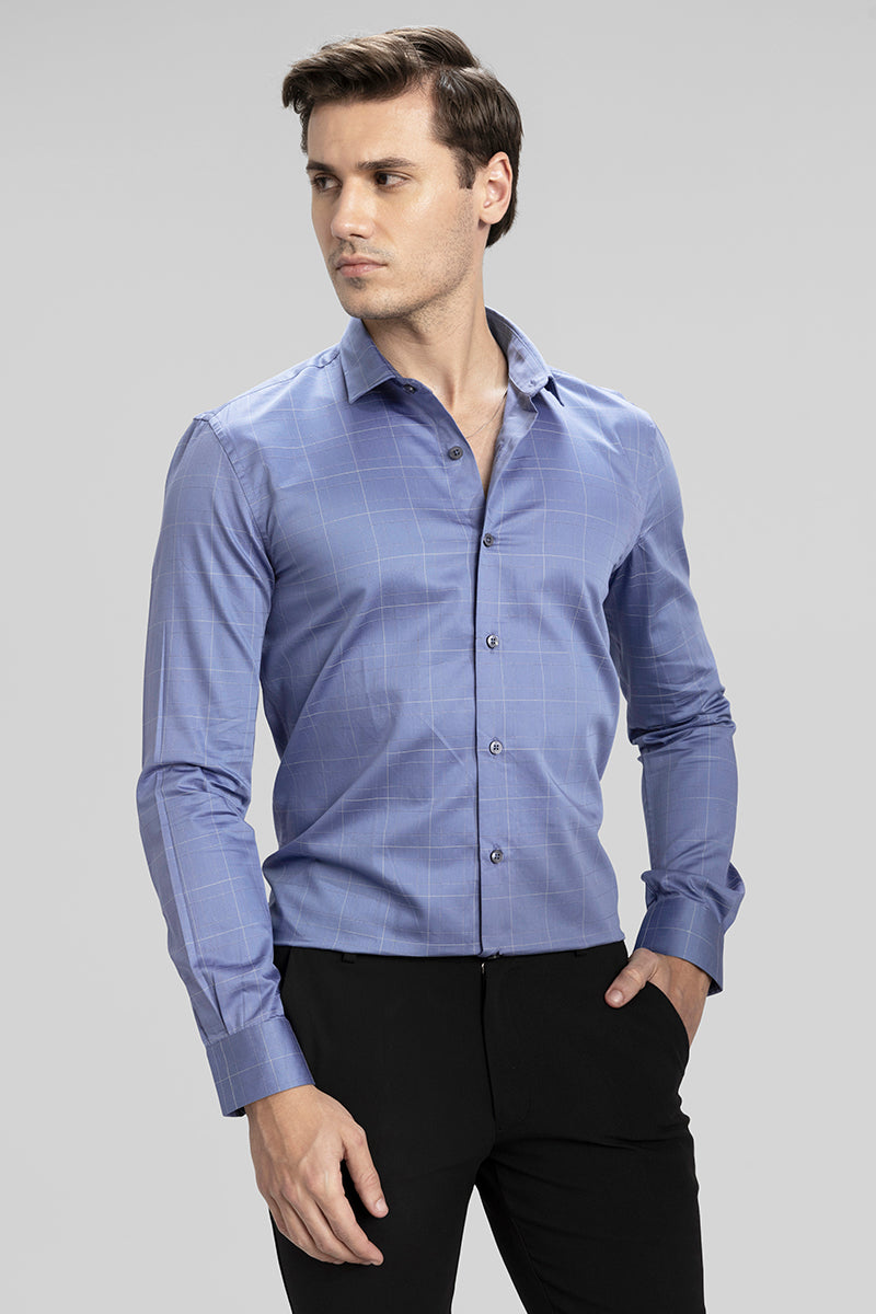 Stable Check Dark Blue Giza Cotton Shirt