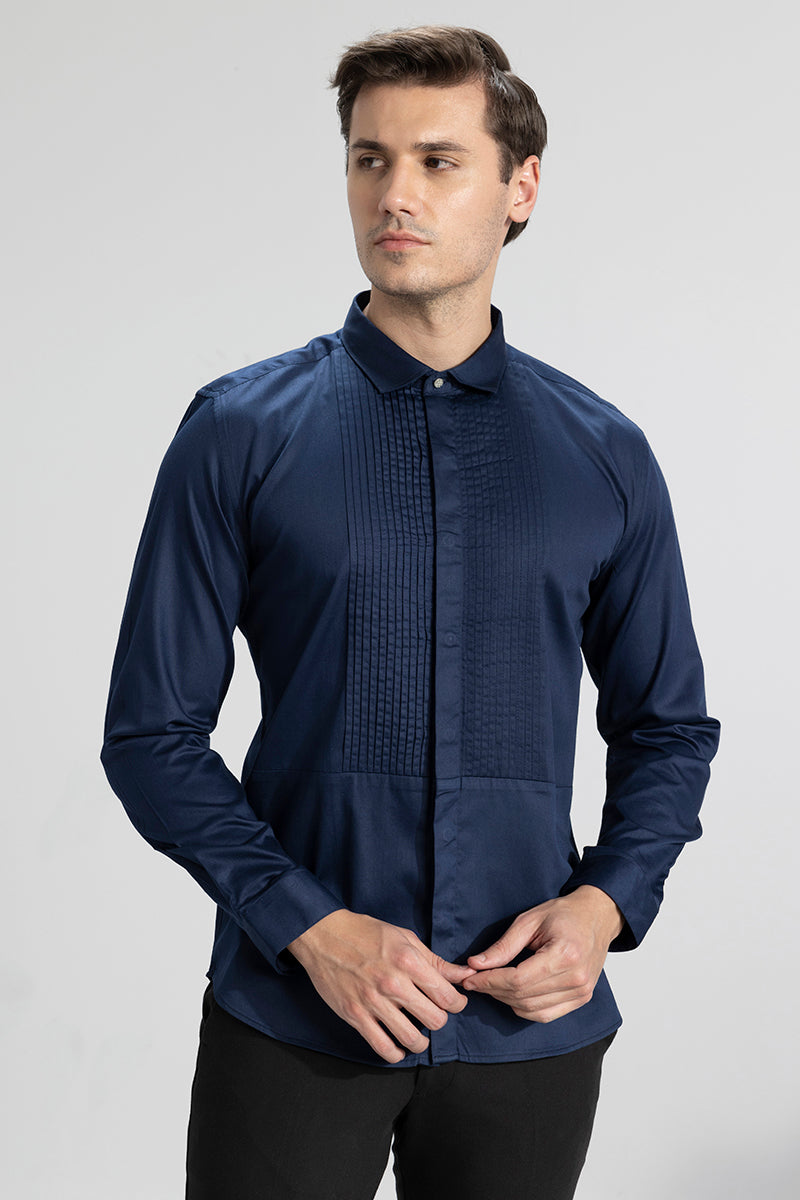 Pleated Pintek Navy Shirt