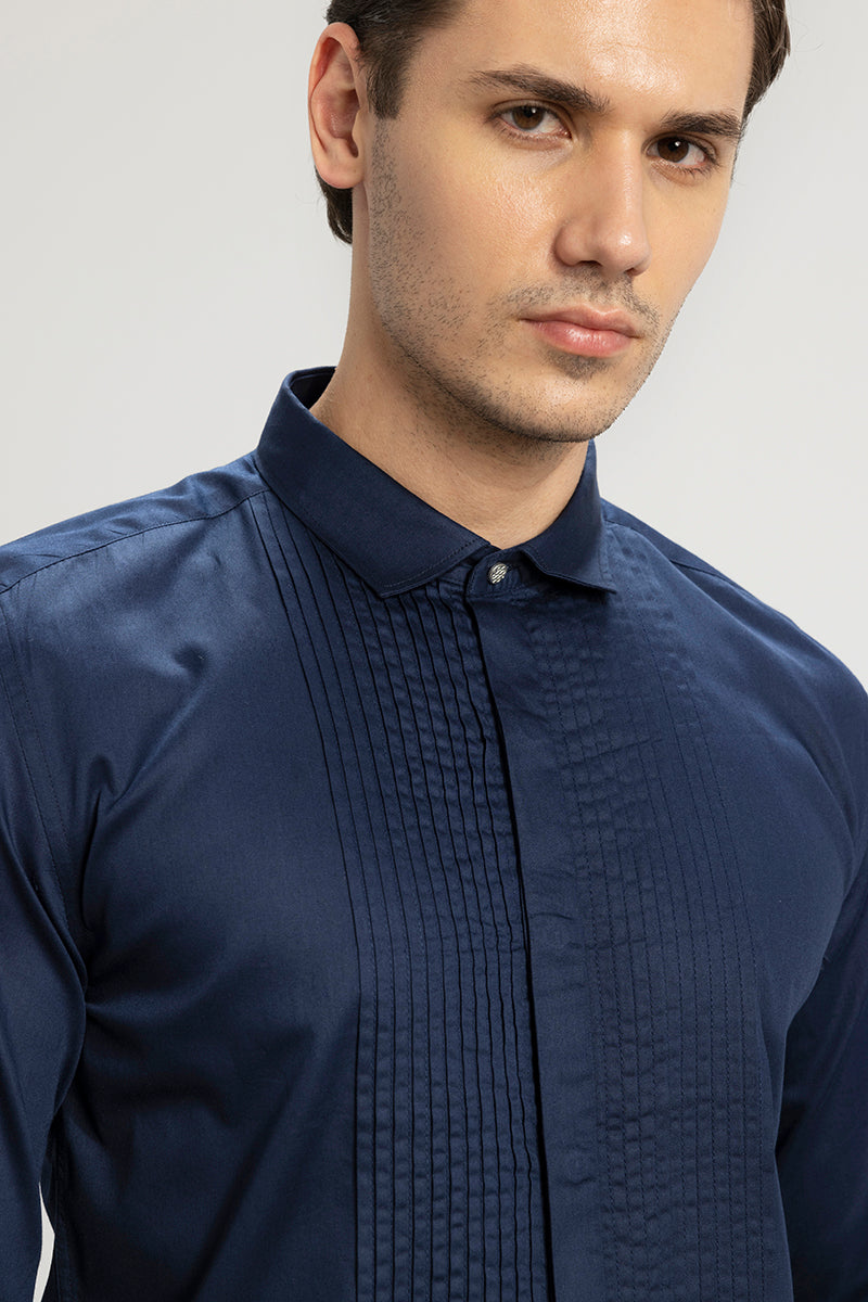 Pleated Pintek Navy Shirt