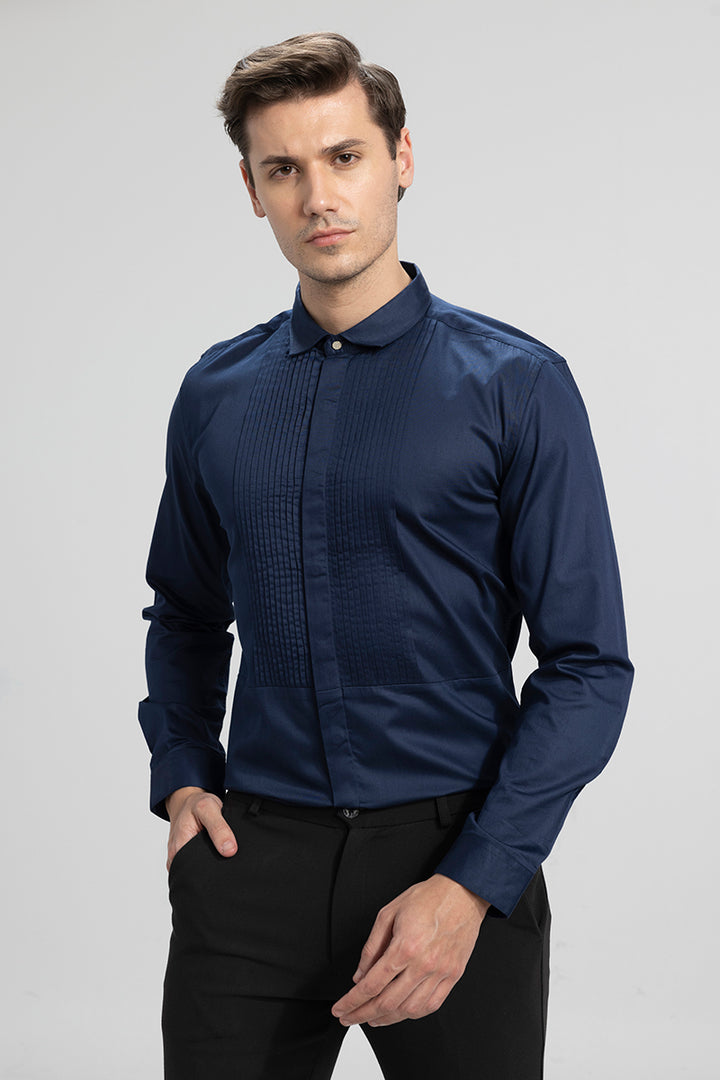 Pleated Pintek Navy Shirt