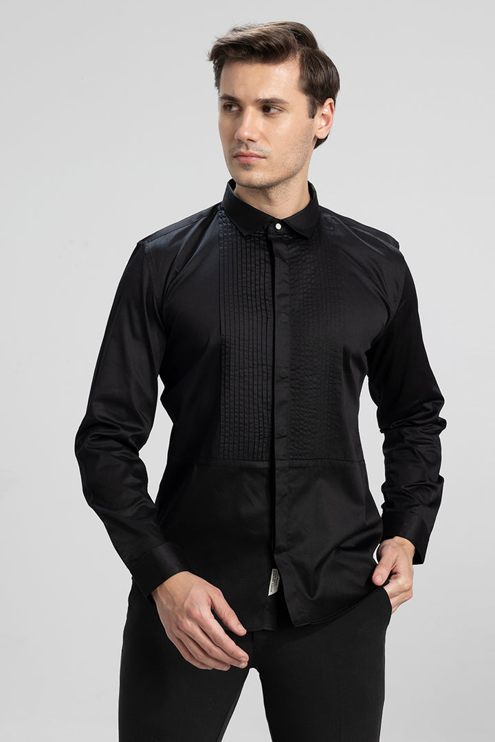 Pleated Pintek Black Shirt