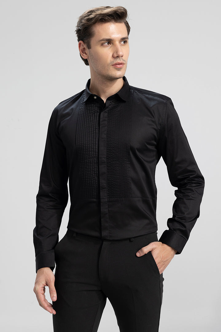 Pleated Pintek Black Shirt