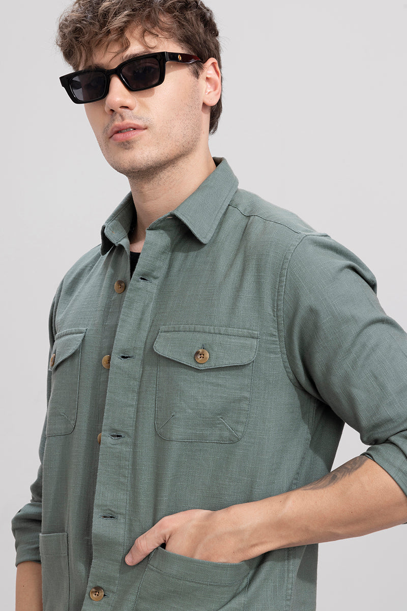 Buy Men's Linen Rug Green Overshirt Online | SNITCH