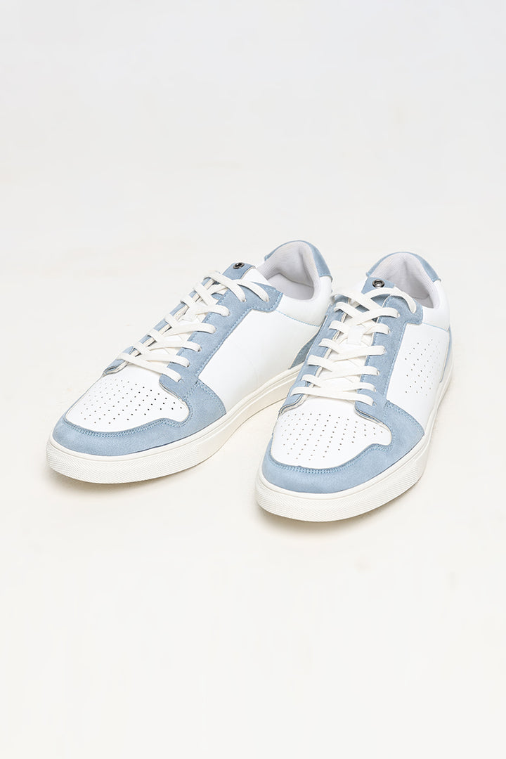 Panelled White & Blue Low Top Sneaker