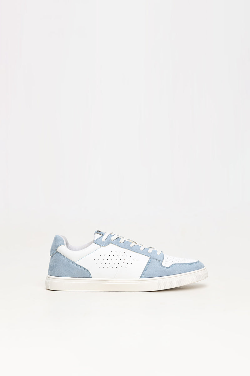 Panelled White & Blue Low Top Sneaker