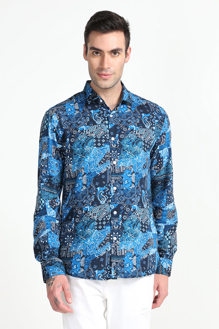 Paisley Print Blue Shirt