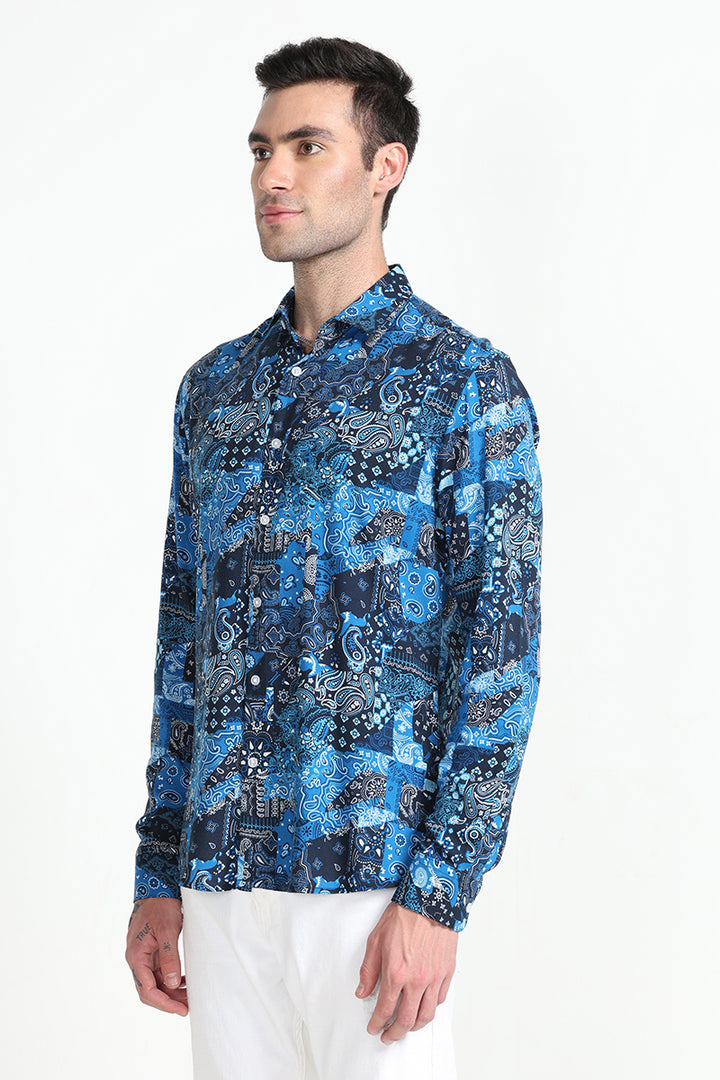 Paisley Print Blue Shirt