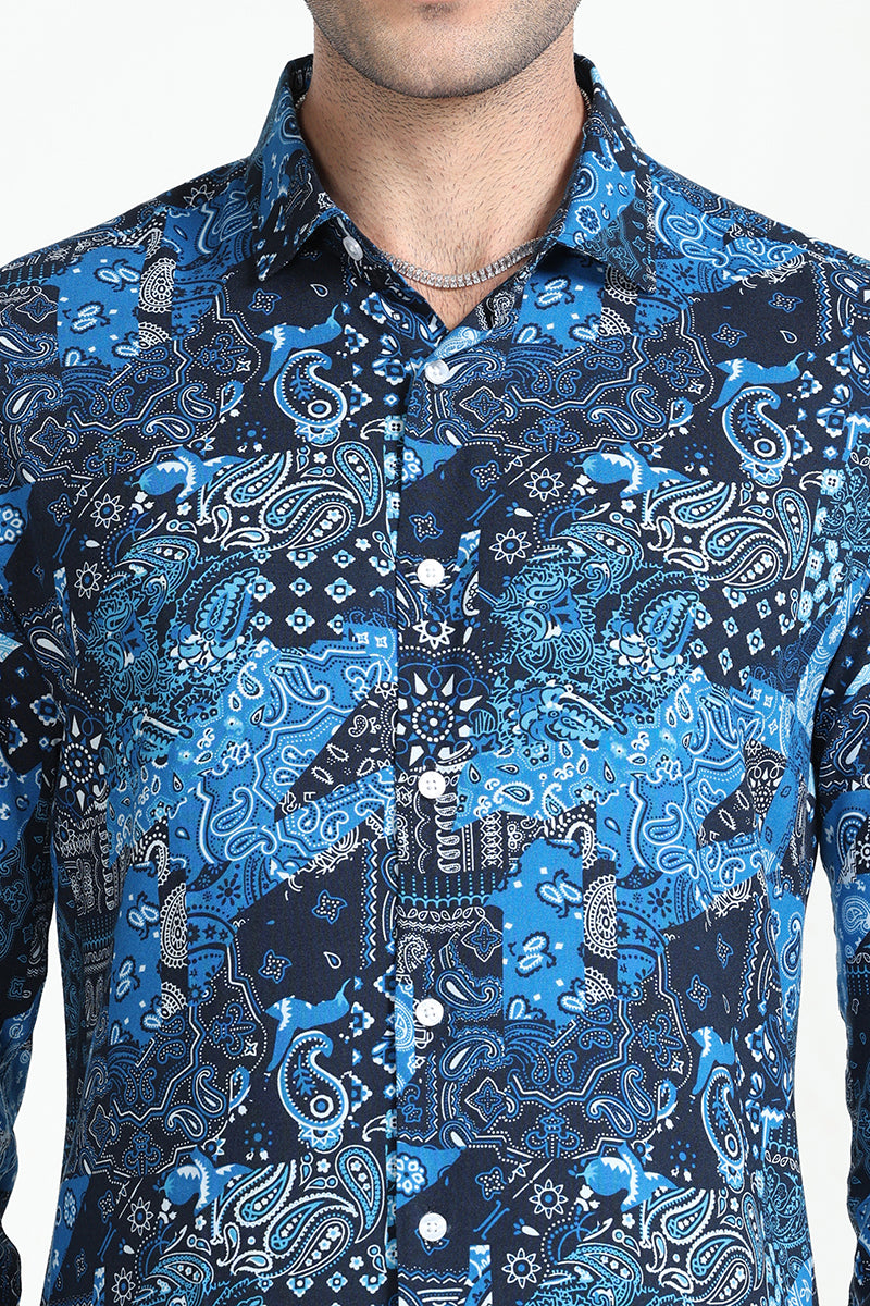 Paisley Print Blue Shirt