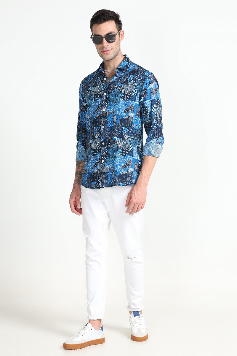 Paisley Print Blue Shirt