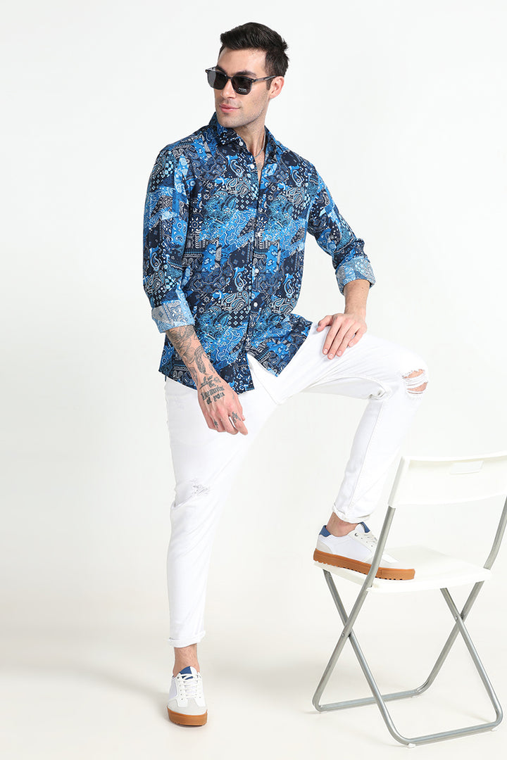 Paisley Print Blue Shirt