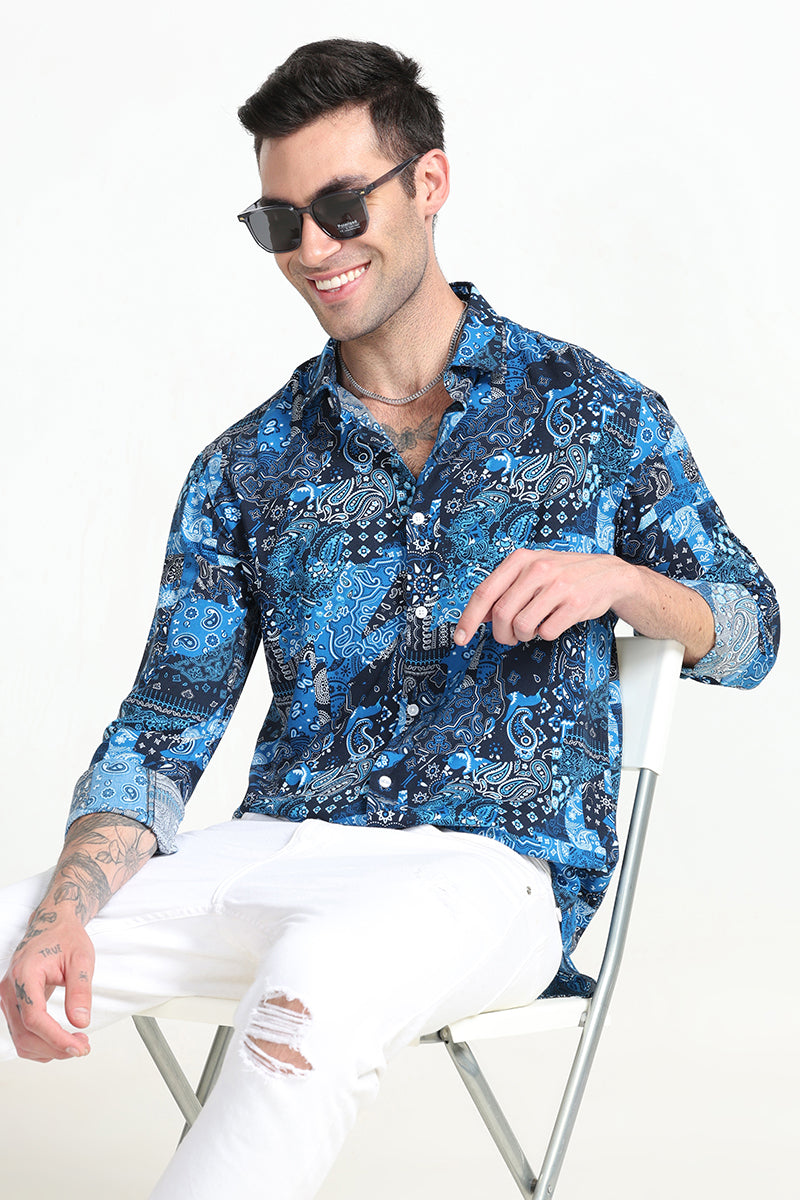 Paisley Print Blue Shirt