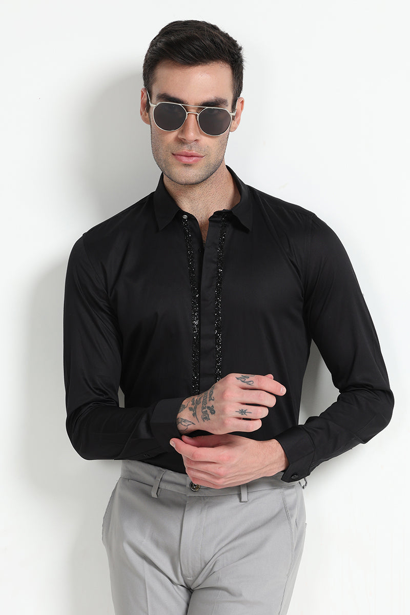 Akin Beaded Black Shirt