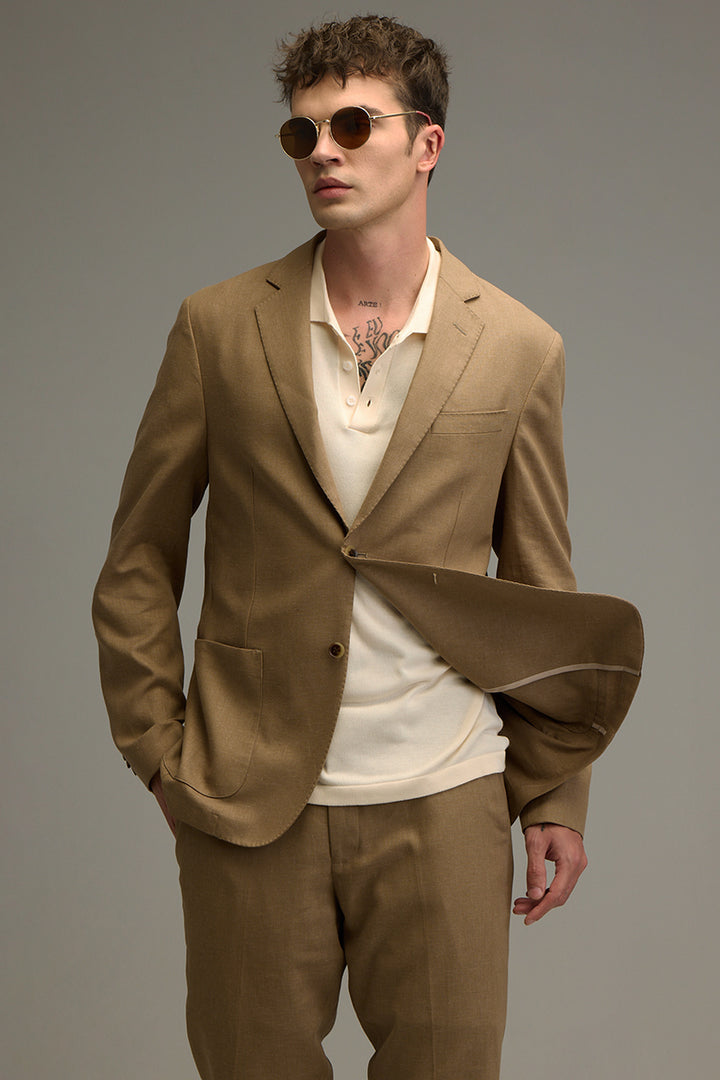 Urban Finesse Khaki Linen Suit Blazer