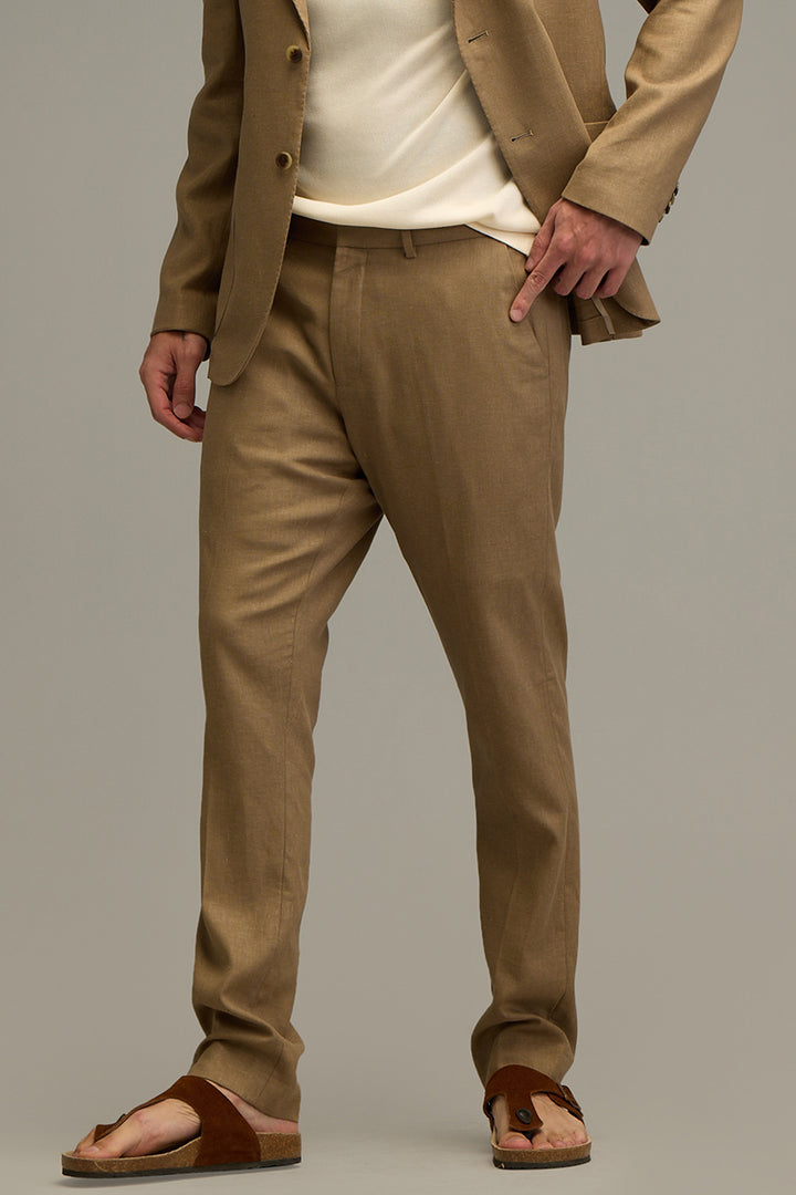 Urban Finesse Khaki Linen Trouser