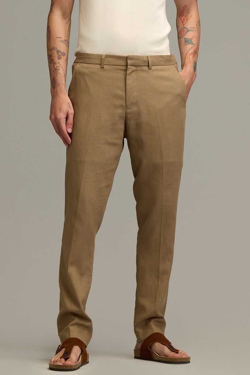 Urban Finesse Khaki Linen Trouser