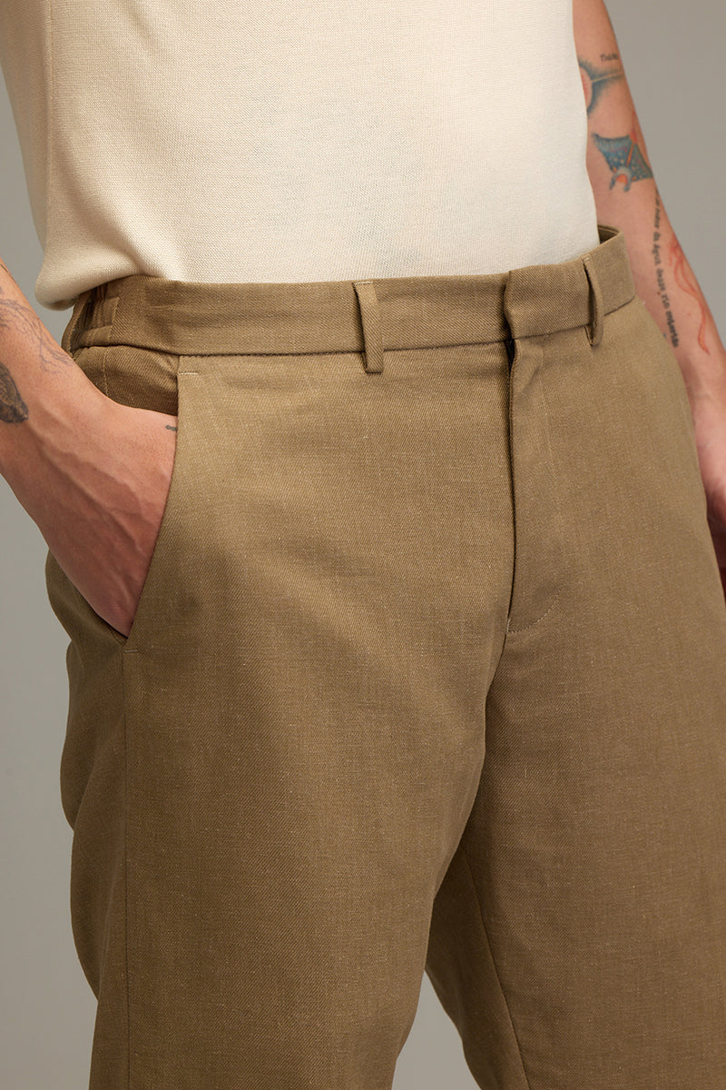 Urban Finesse Khaki Linen Trouser