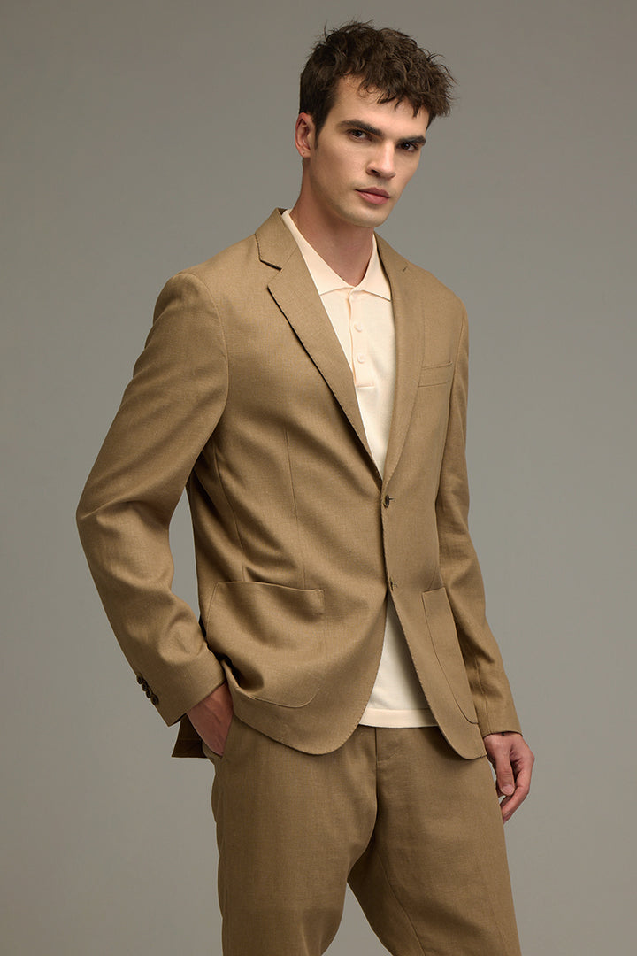 Urban Finesse Khaki Linen Suit Blazer