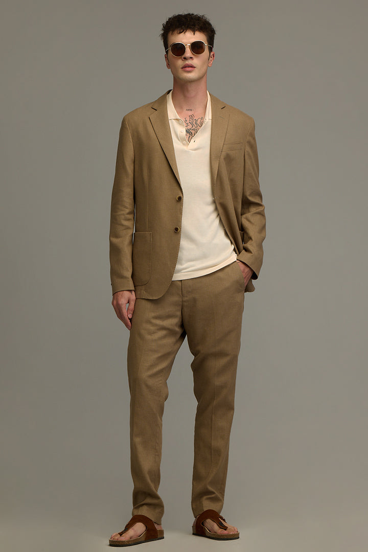 Urban Finesse Khaki Linen Suit Blazer